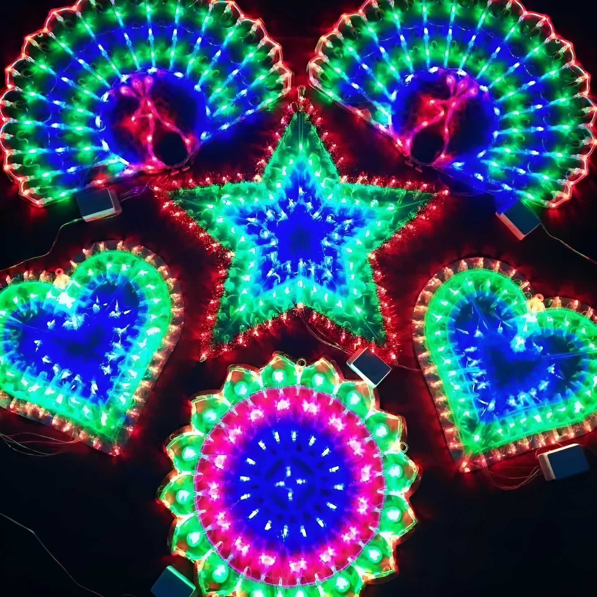 Outdoor Christmas decorative string lights with peacock, love, sunflower and star shapes