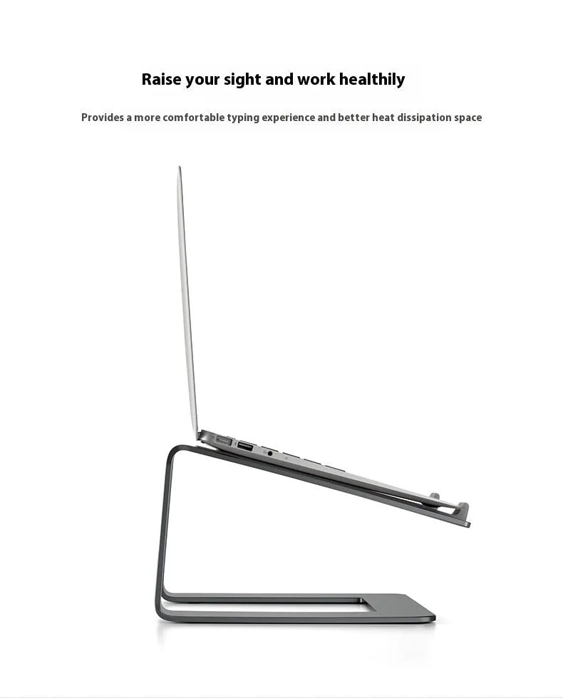 Aluminium laptop stand in black colour showing 29.9cm width and 18.5cm height dimensions
