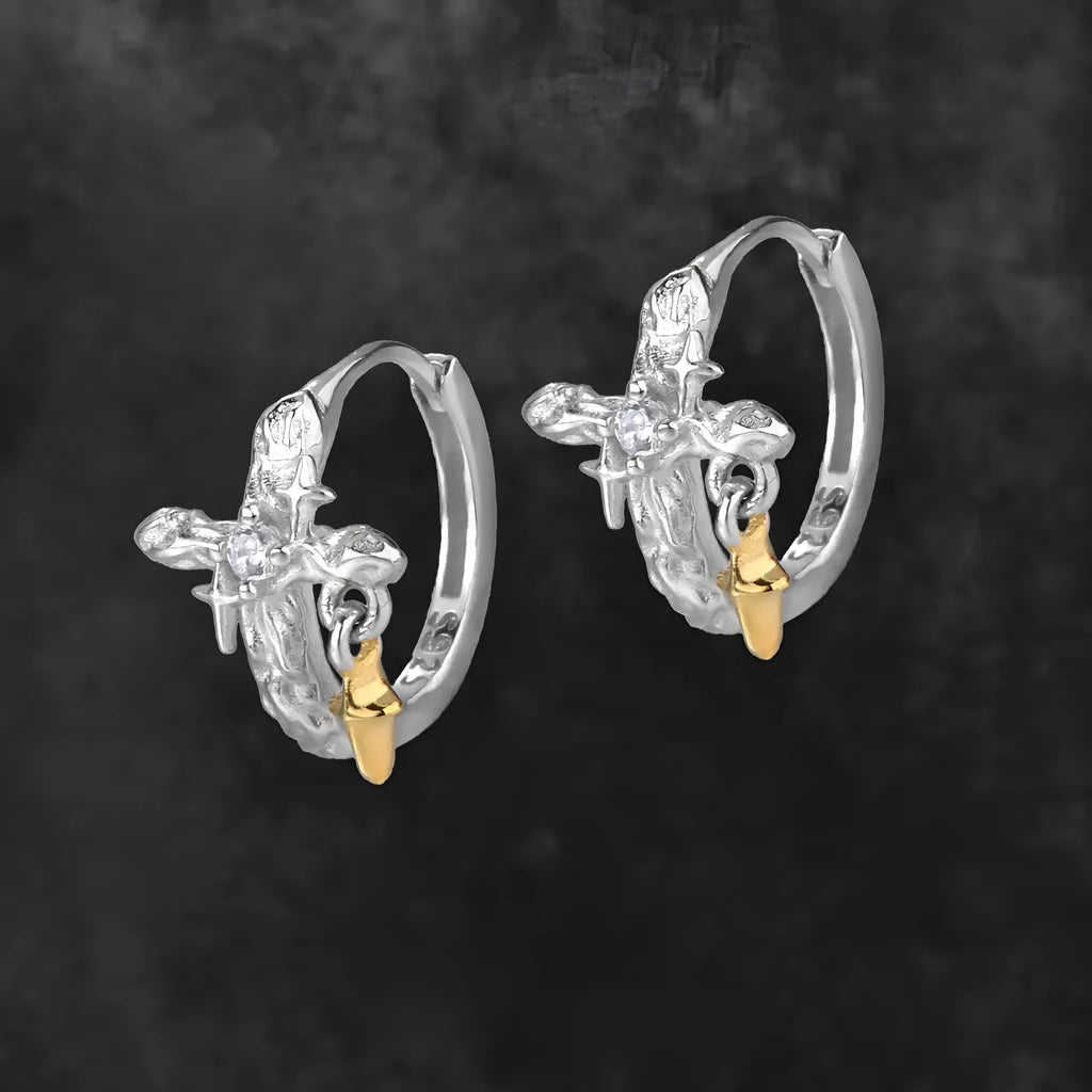 Women's geometric cross earrings in 925 silver with electroplated white gold colour finish