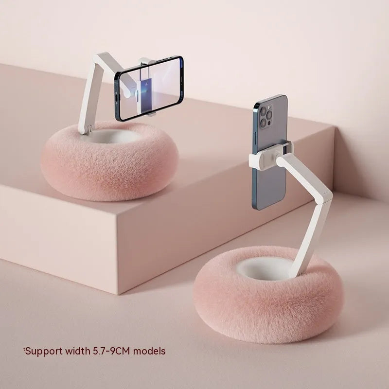 Mobile phone tablet rotating bracket with ABS body, 300mm base, and 230mm pull rod in pink colour