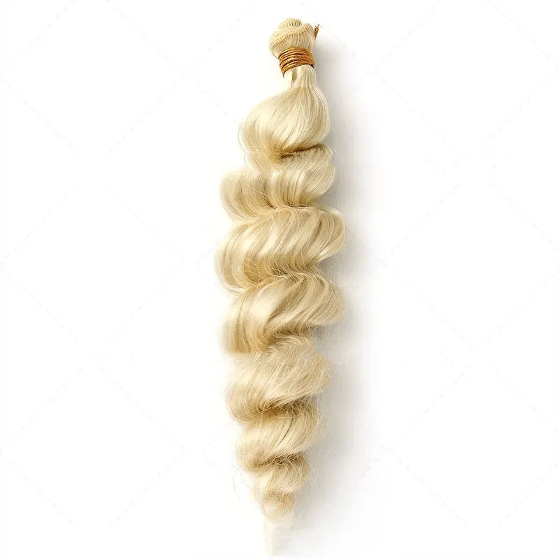 Golden synthetic wig in three lengths: 18 inches, 20 inches, and 22 inches.