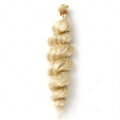 Golden synthetic wig in three lengths: 18 inches, 20 inches, and 22 inches.