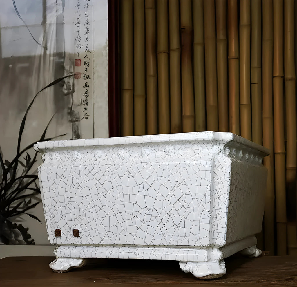 Handmade ceramic flower pot with crackle glaze surface, large diameter, Chinese style