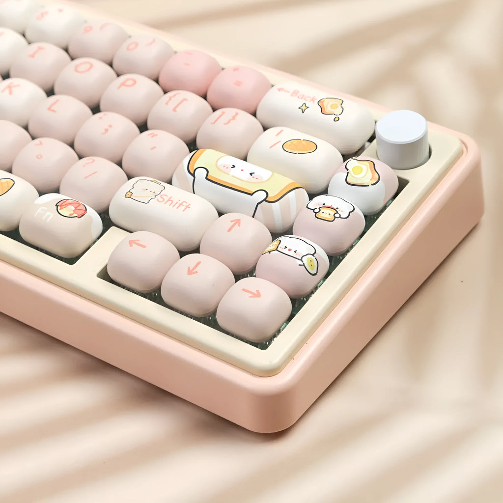 MOG Steamed Bread key cap set with bread bear thermal sublimation designs on PBT plastic