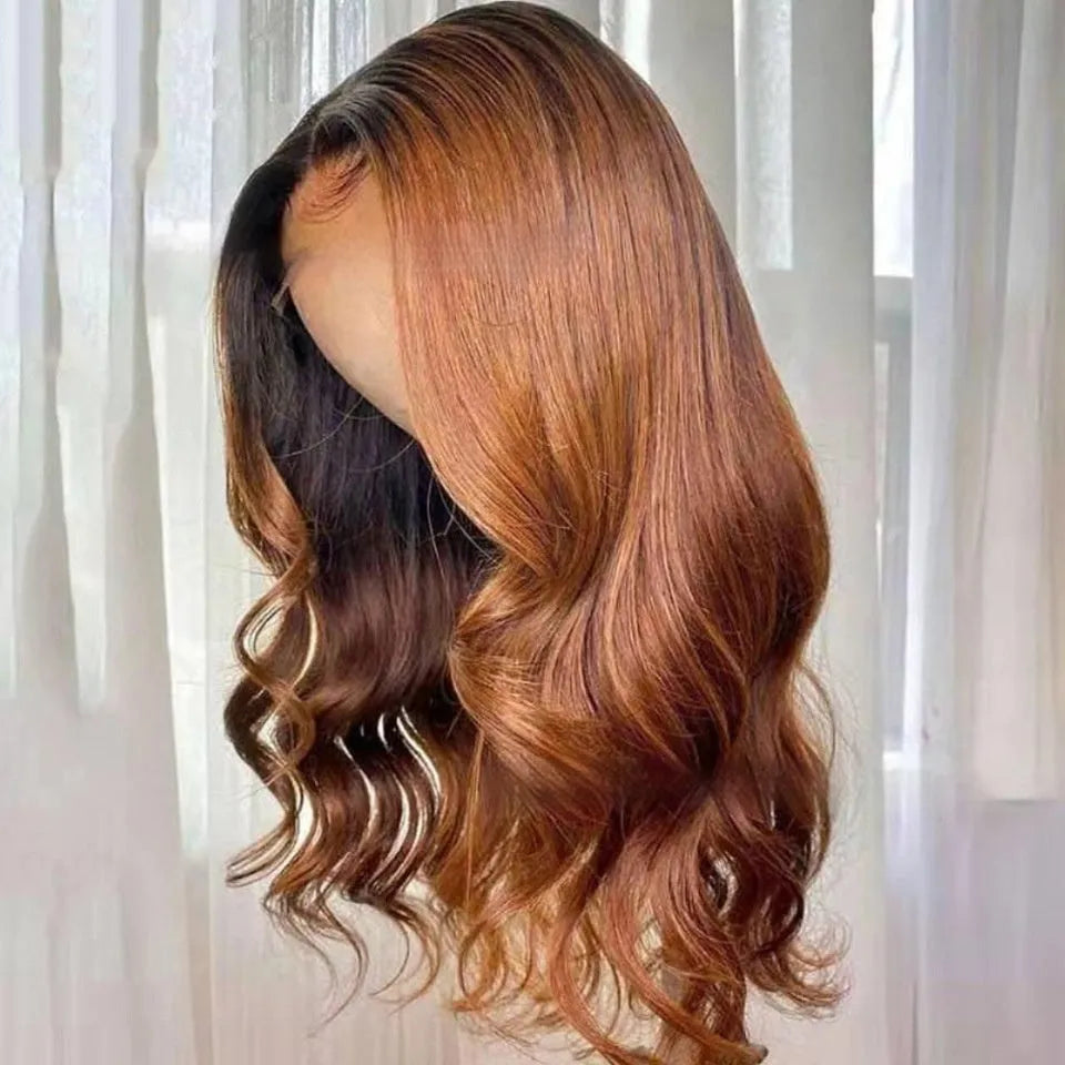 Real human hair lace front wig with gradient colour on a mannequin head, showcasing the Ruili style and lace hairline.