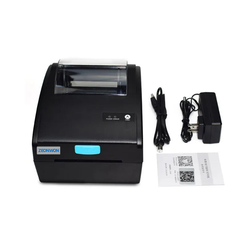 White Bluetooth heat-sensitive label printer with compact 200mm width dimensions