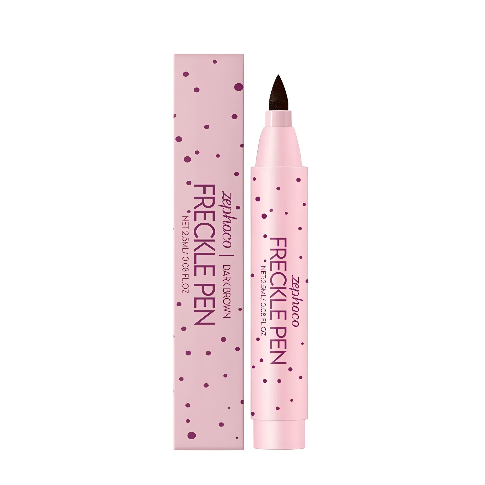 Freckle pen with fine applicator tip for creating realistic faux freckles in brown shades