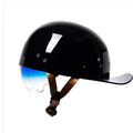 Retro half helmet for electric bicycles in bright black gradient blue with matching lens