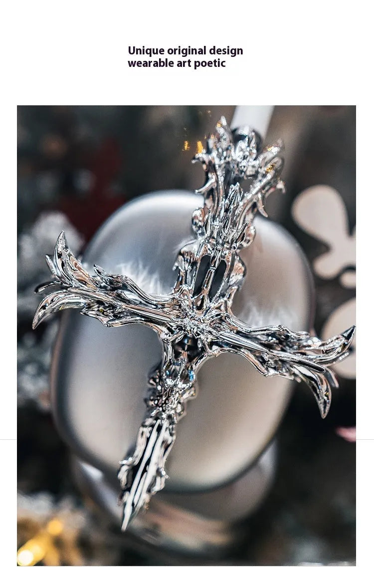 Gothic cross design resin headphone cover for Apple AirPods Max in black or silver colour