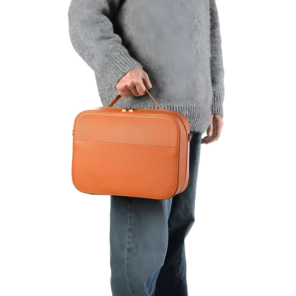 Vision Pro MR storage box in superfiber material showing black and brown colour options