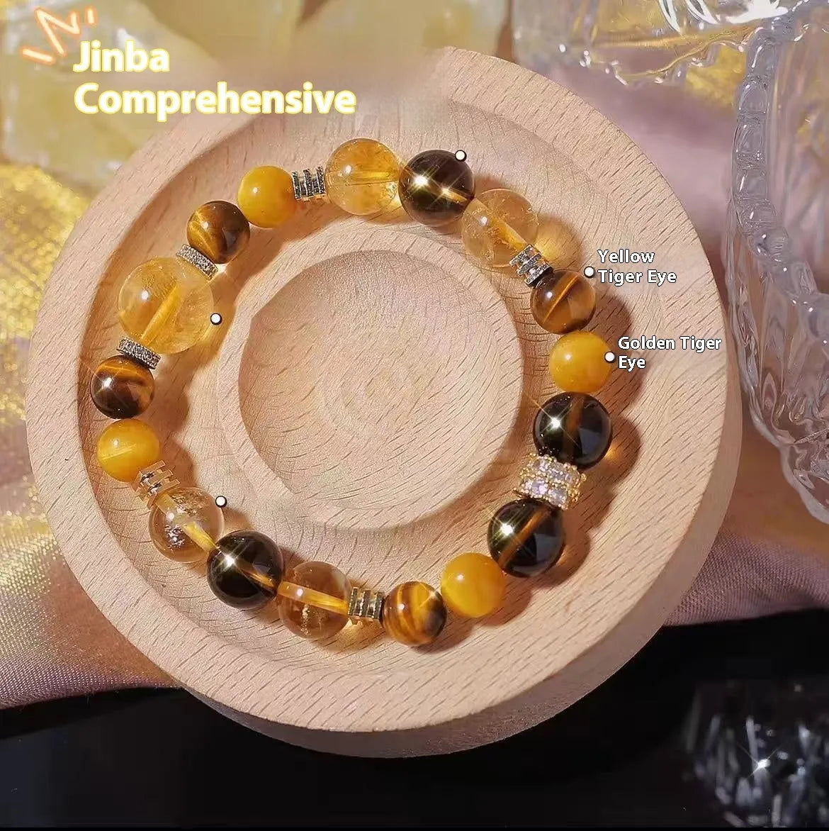 Yellow tower crystal bracelet with 10mm artificial crystal beads on string for unisex wear