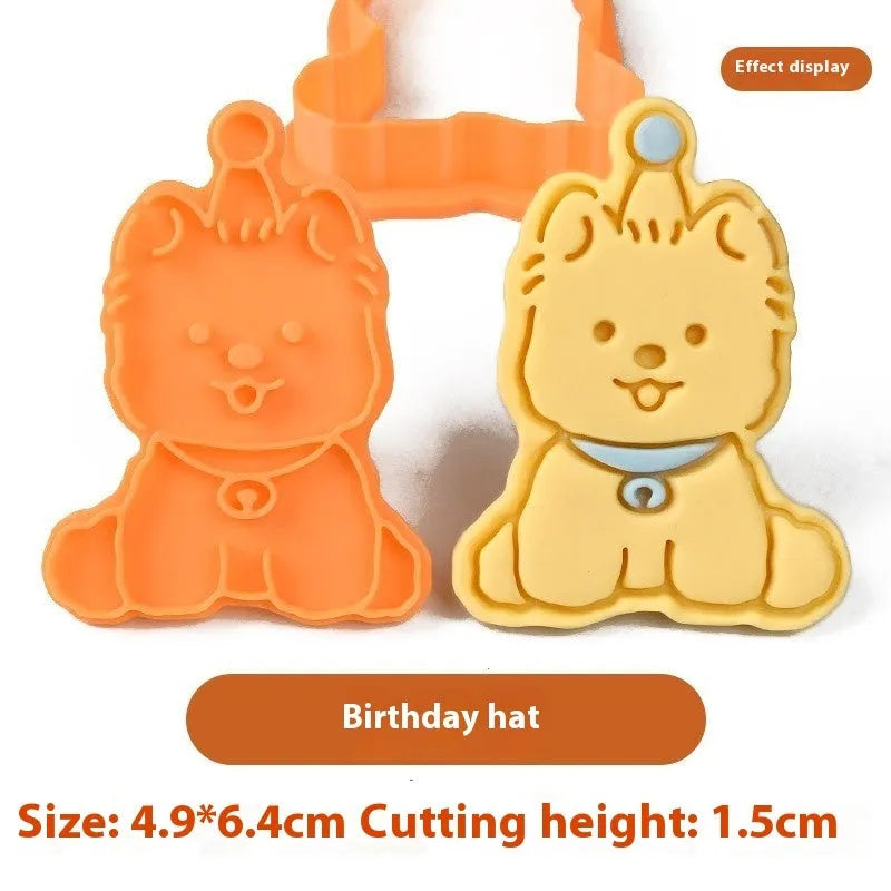 Plastic 3D cartoon puppy head biscuit mold for shaping dog themed cookies and soft candy