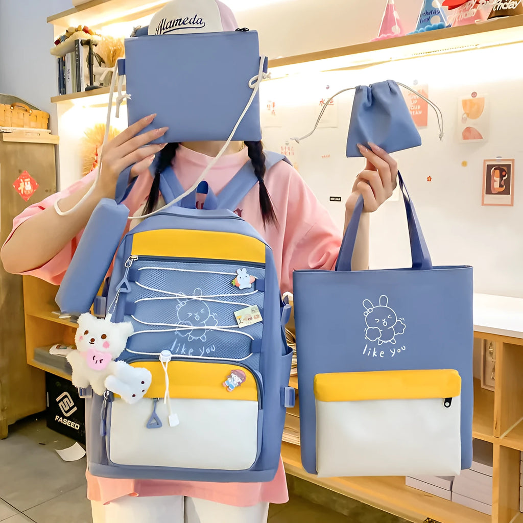Lightweight large capacity nylon student backpack set junior high school breathable wear-resistant anti-seismic curved shoulder strap