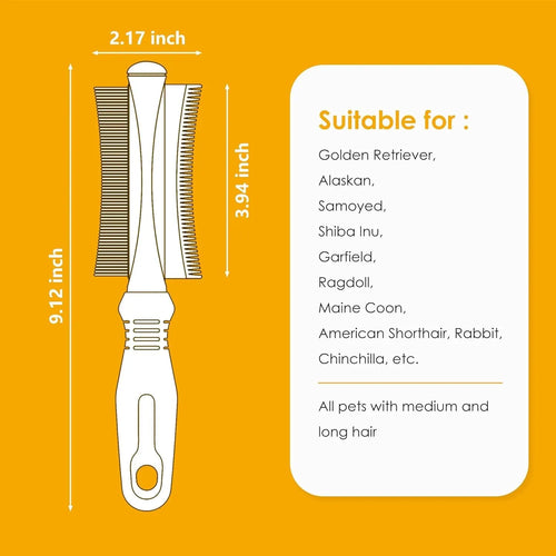 White 2-in-1 pet brush with a double-sided head and ergonomic anti-slip handle.