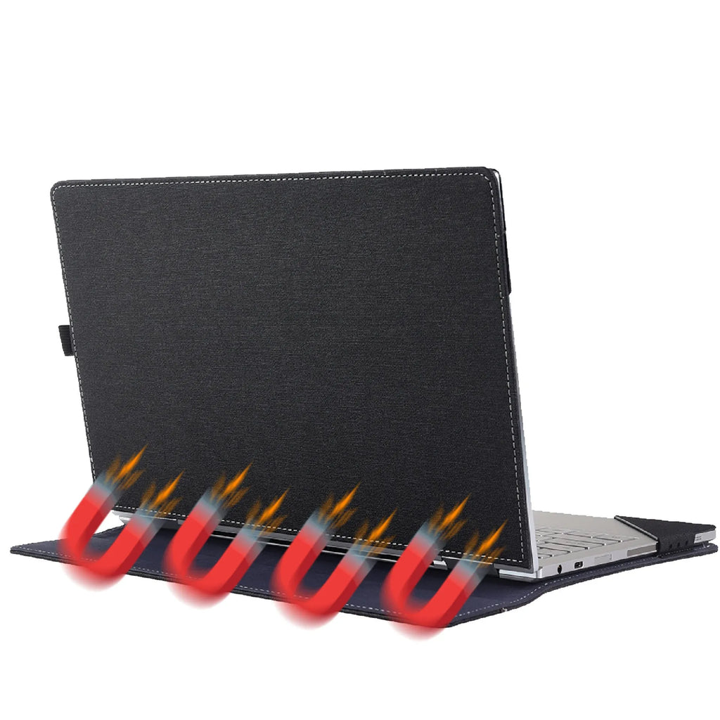Black imitation leather protective sleeve for Microsoft Laptop6 laptop, shown closed.