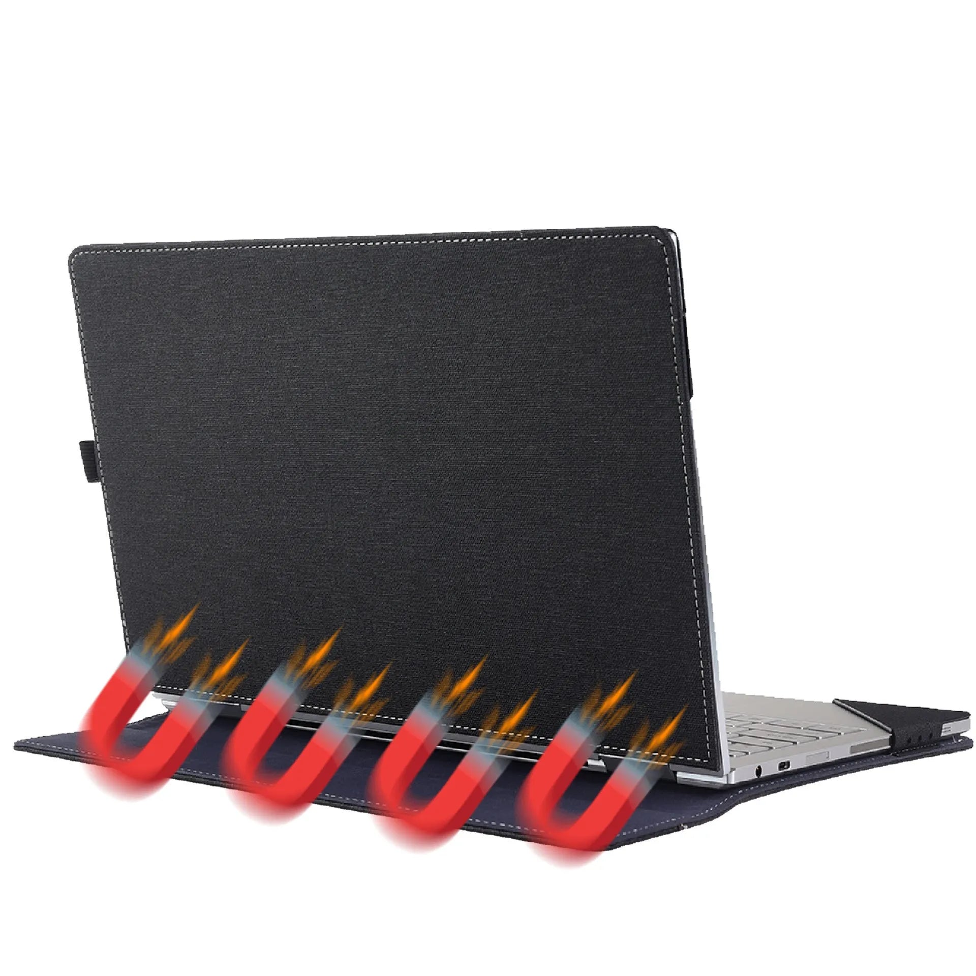 Black imitation leather protective sleeve for Microsoft Laptop6 laptop, shown closed.