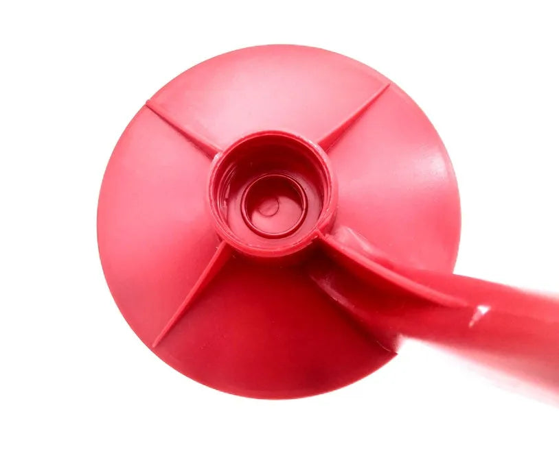 Red Magic Tap soda bottle dispenser with push button, 15cm tall