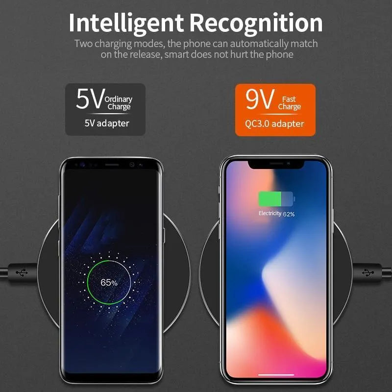 Black ultra-thin square wireless fast charging pad with USB cable