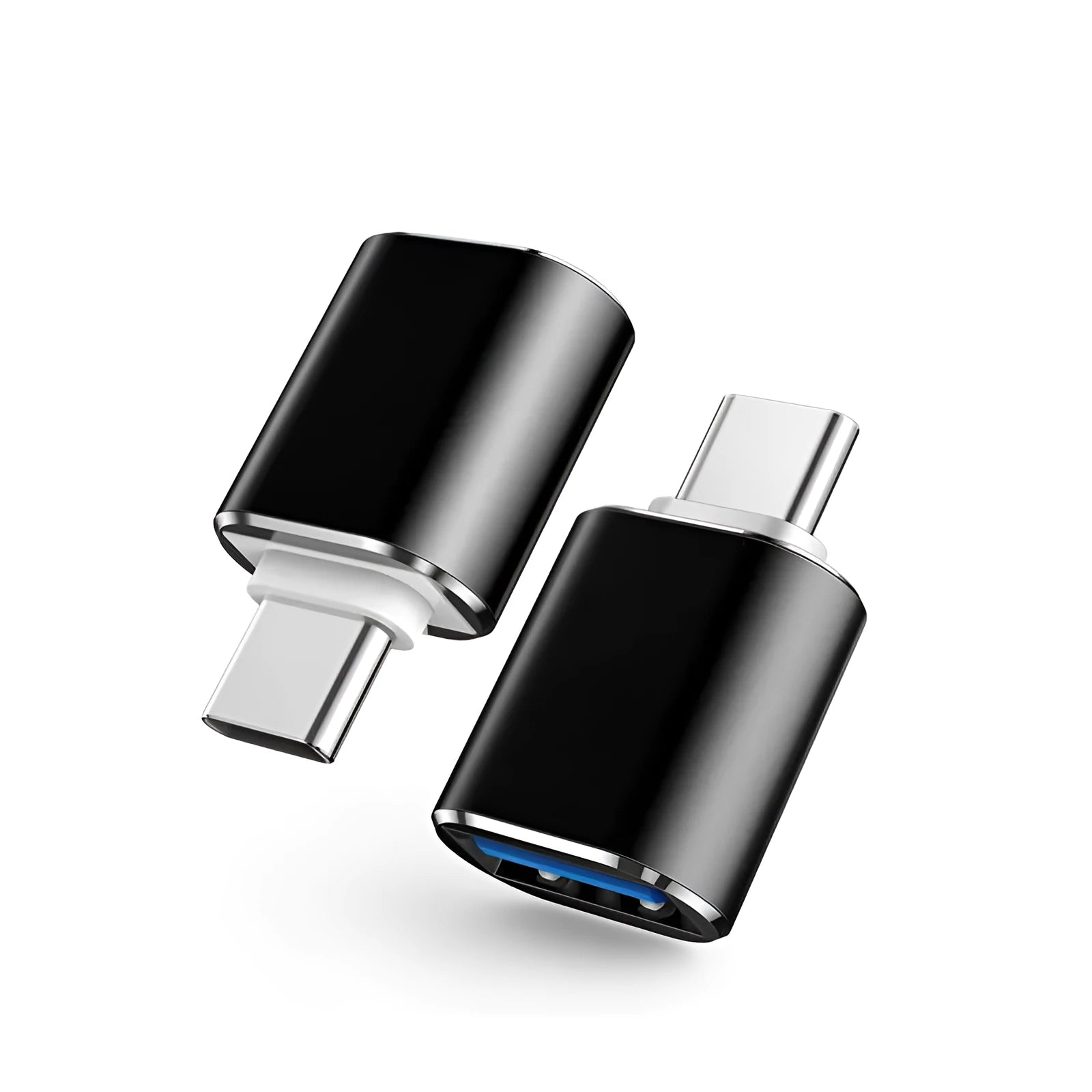 Type-C OTG USB adapter shown in black, silver, and gold colour options
