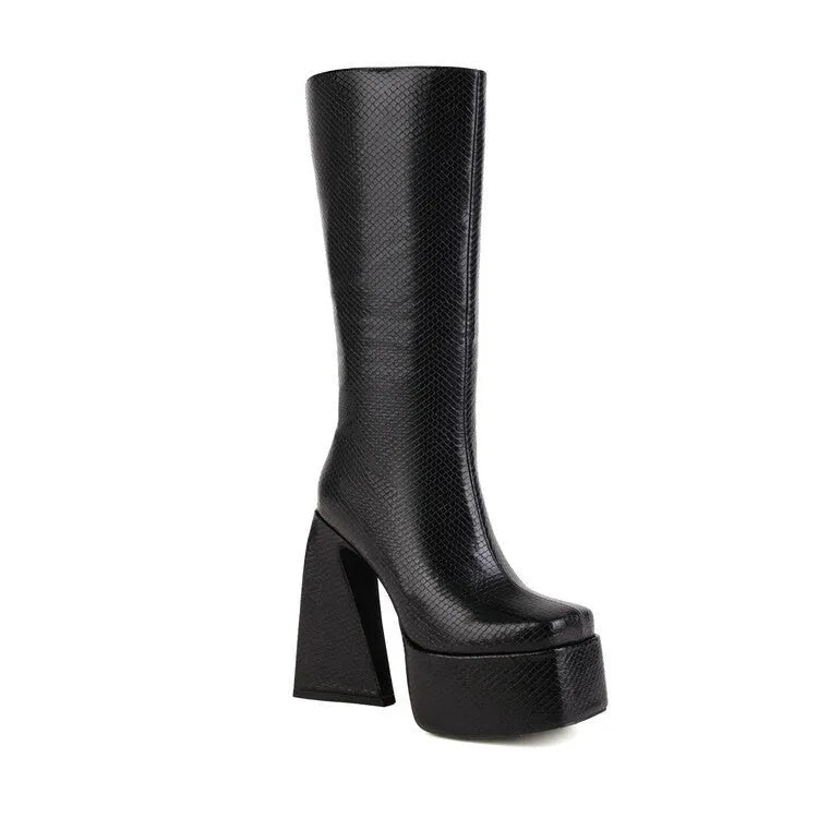 Women's high boots in artificial PU leather available in black, red, blue and white colours