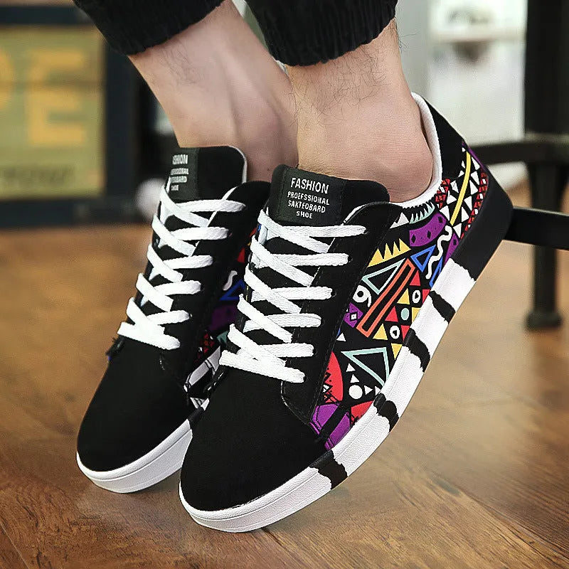 Canvas shoes with suede stitching upper, rubber sole, and front tie lacing in black