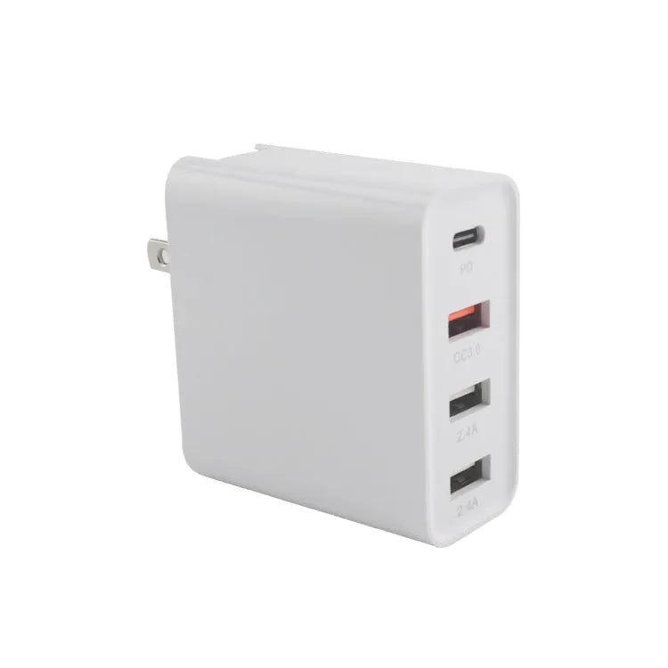 48W USB-C wall charger with four ports in black or white with international plug options
