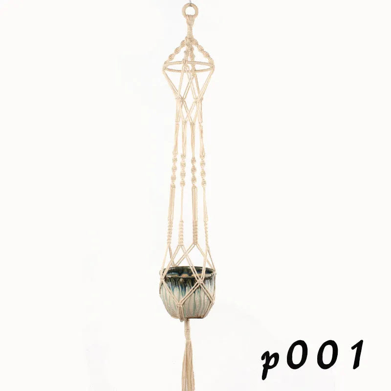 Woven wire basket with cotton rope, styled as a rustic desktop or wall-hanging planter for houseplants.