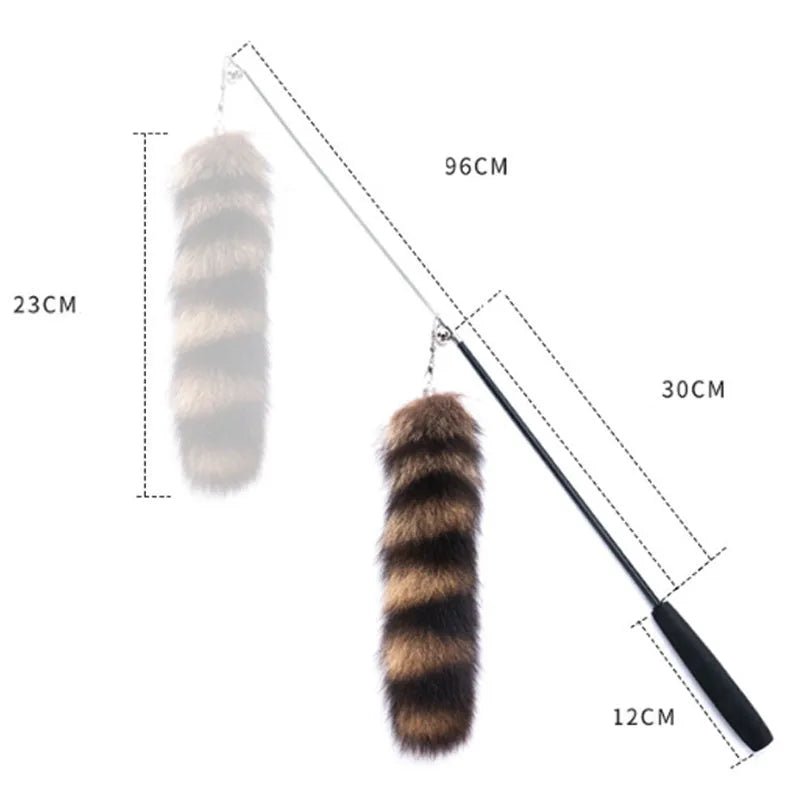 Black cat wand toy with elastic string and feather teaser, 42m length