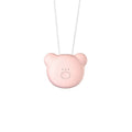 Mini USB portable air purifier necklace in pink, showing compact design with single button.