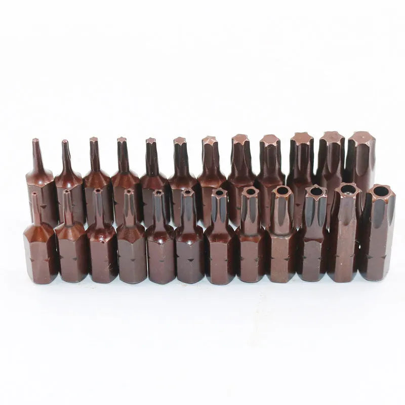 12-piece steel screwdriver bit set T6 to T40 with magnetic tips and black finish