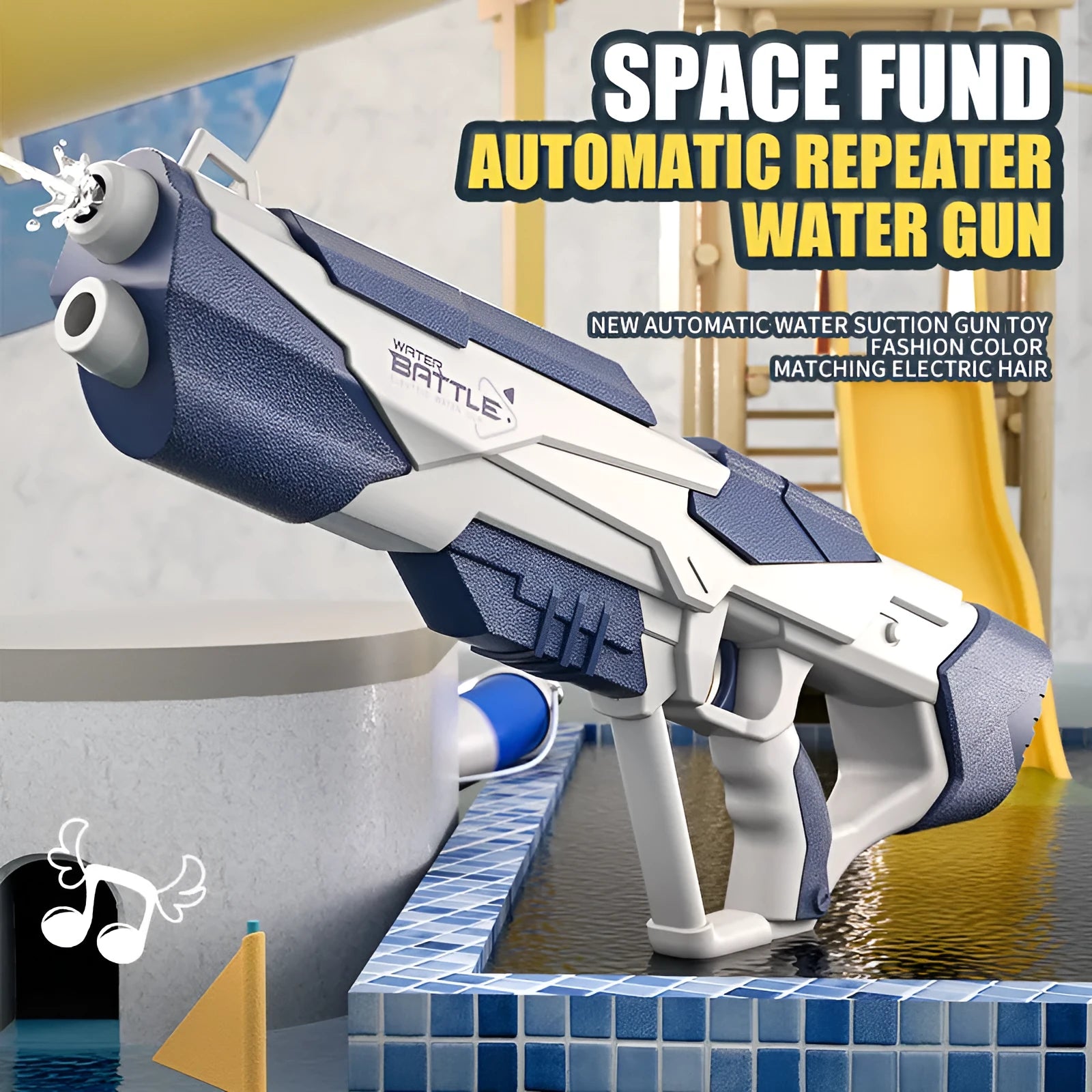Blue electric water gun with USB charging cable and 55cm length for outdoor water fights