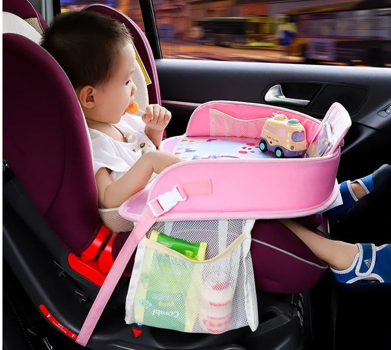 Baby car seat tray table made from Oxford and polyester in blue, size 42x32x8 cm