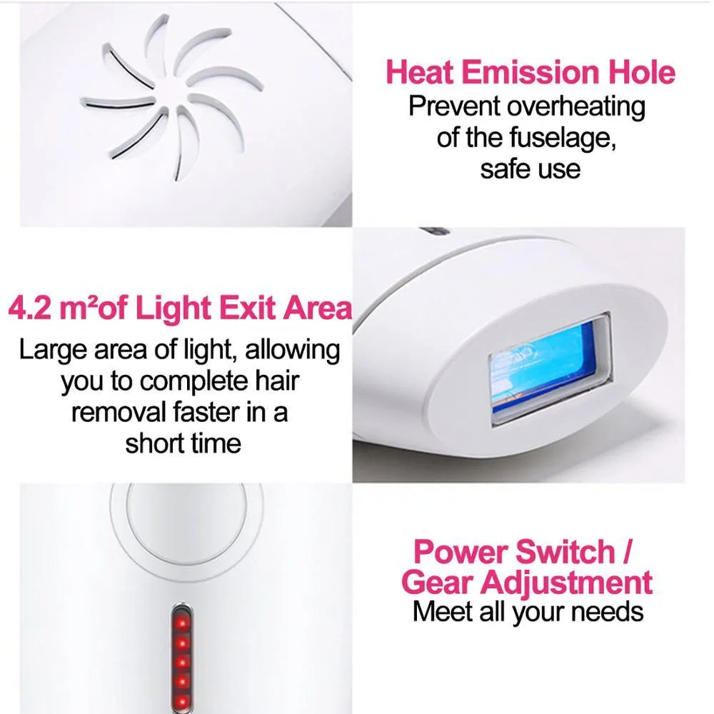 White home laser hair removal instrument with five energy adjustment buttons and compact handheld design