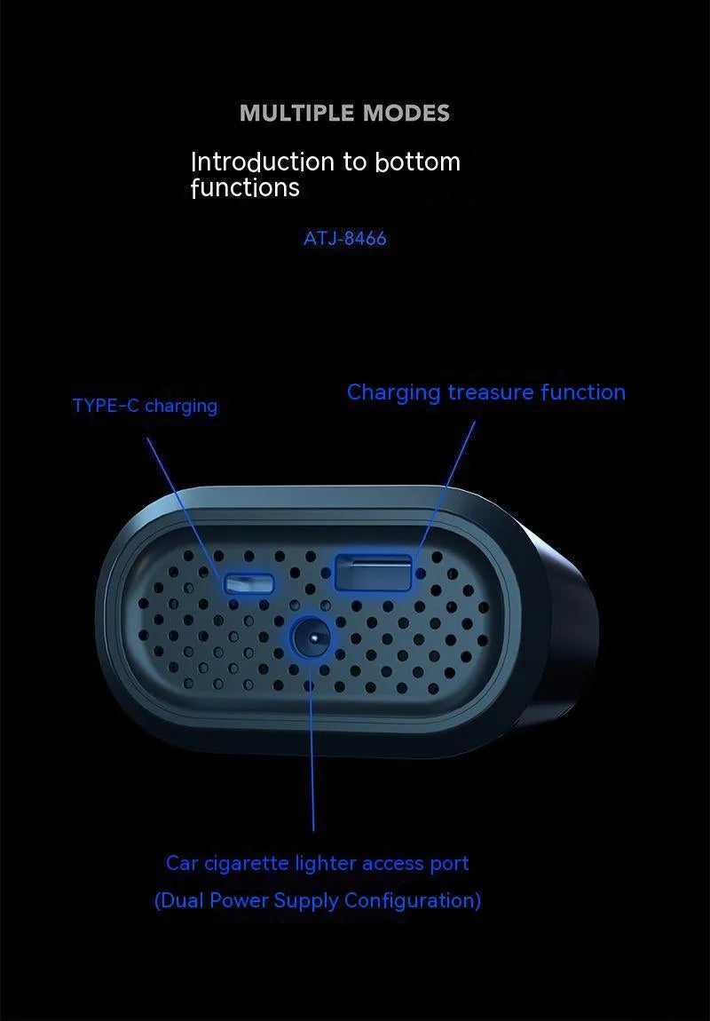 Handheld wireless digital display car tyre inflator pump with LED light and air hose