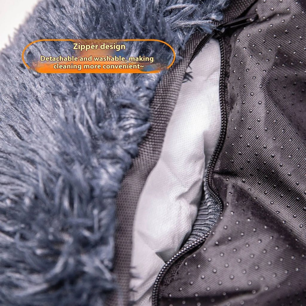Thickened cloth vehicle pet mat shown on a car seat in beige and dark grey colour options.