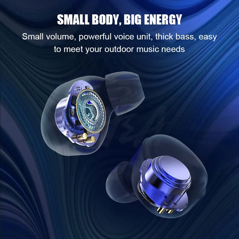 Black X10 Bluetooth headset with charging case showing dimensions and battery specifications