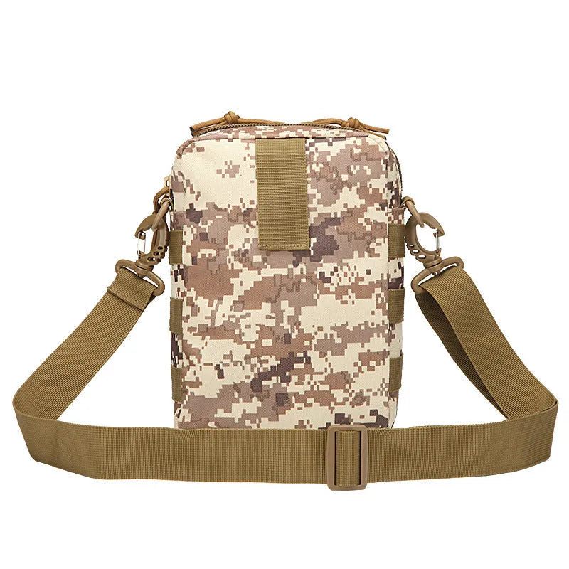 Tactical Molle crossbody bag in 800D Oxford fabric with front sub-bags and cache system for camping hiking trekking