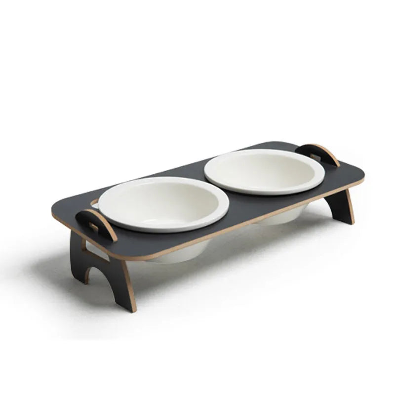 Ceramic pet table cat food bowl in two colours Deep Grey and Milky white for elderly cats