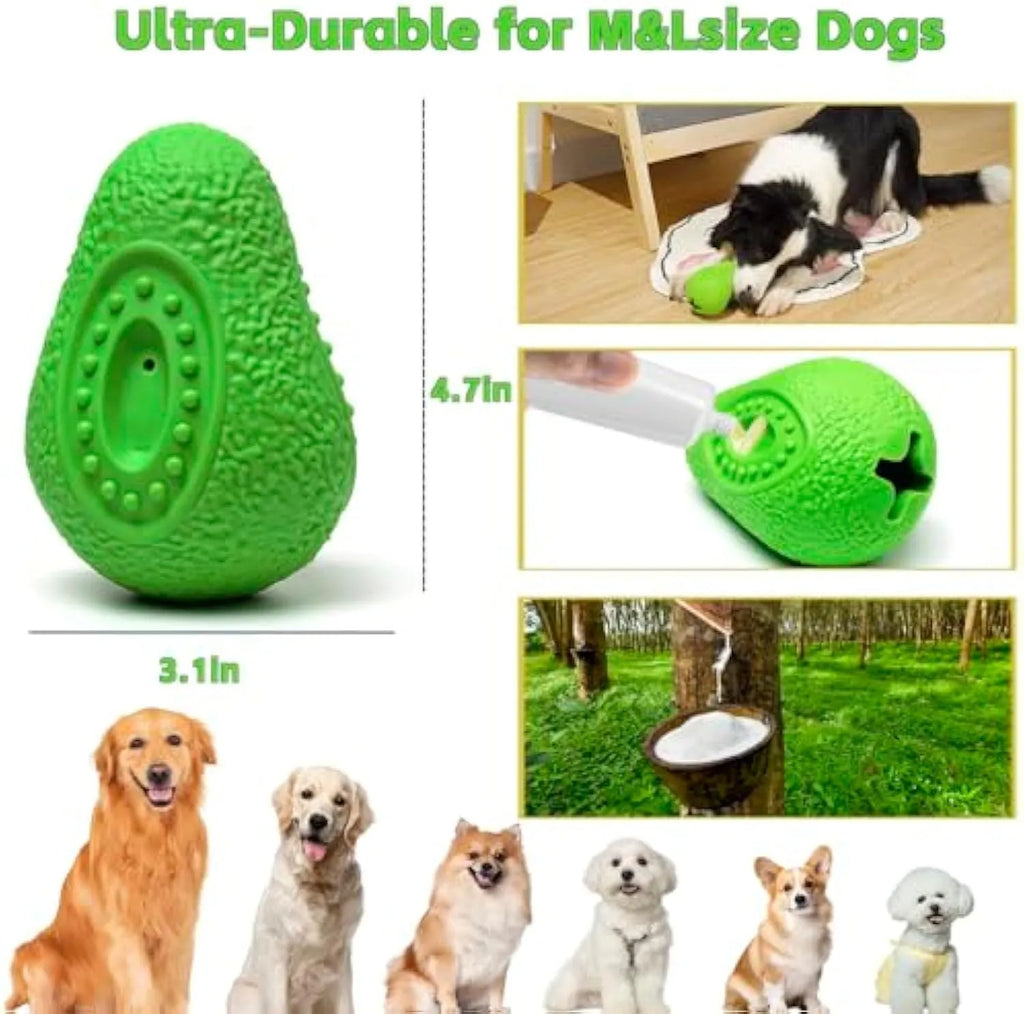 Green avocado-shaped rubber dog chew toy for aggressive chewers on white background