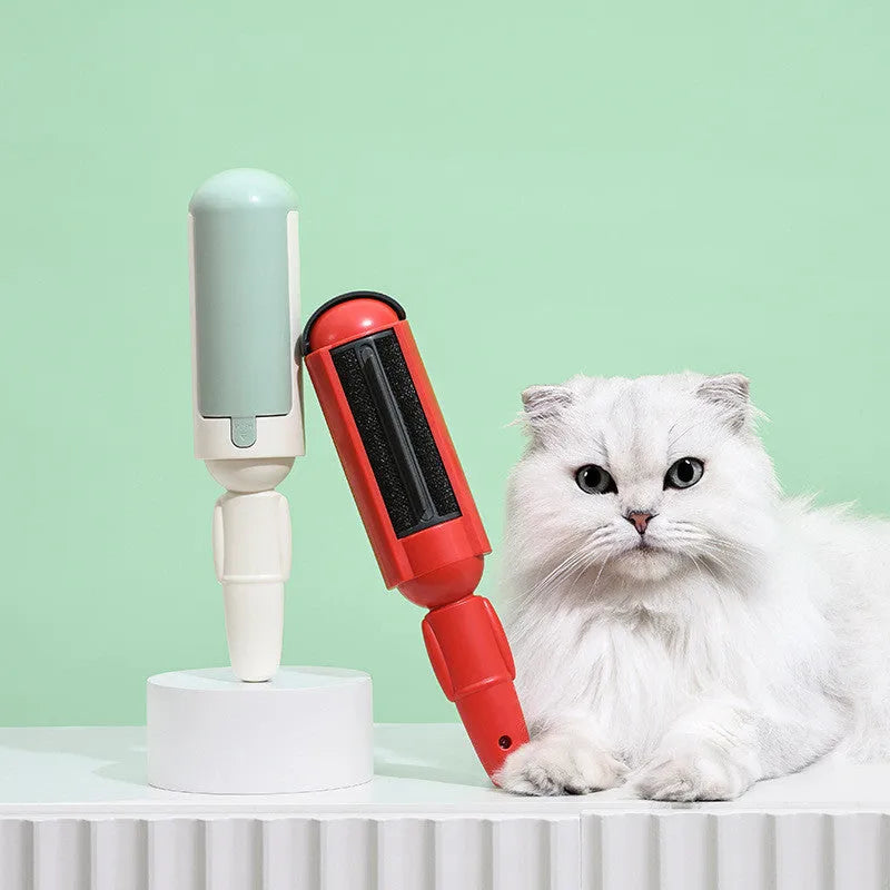 Pet hair remover roller with self-cleaning base and non-slip handle in red black colour