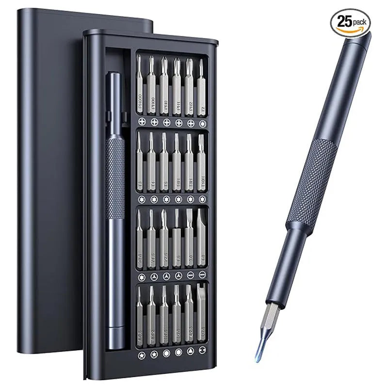 25-in-one magnetic screwdriver set with chrome vanadium steel shafts and ABS handles