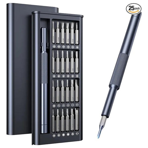 25-in-one magnetic screwdriver set with chrome vanadium steel shafts and ABS handles