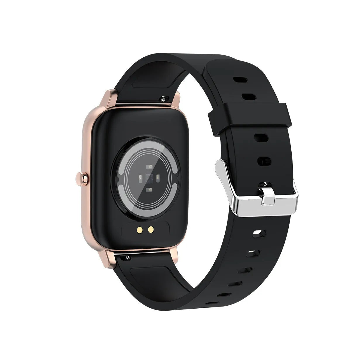 H80 black sports smart watch with 1.69-inch touchscreen on a silicone strap, displaying heart rate data.