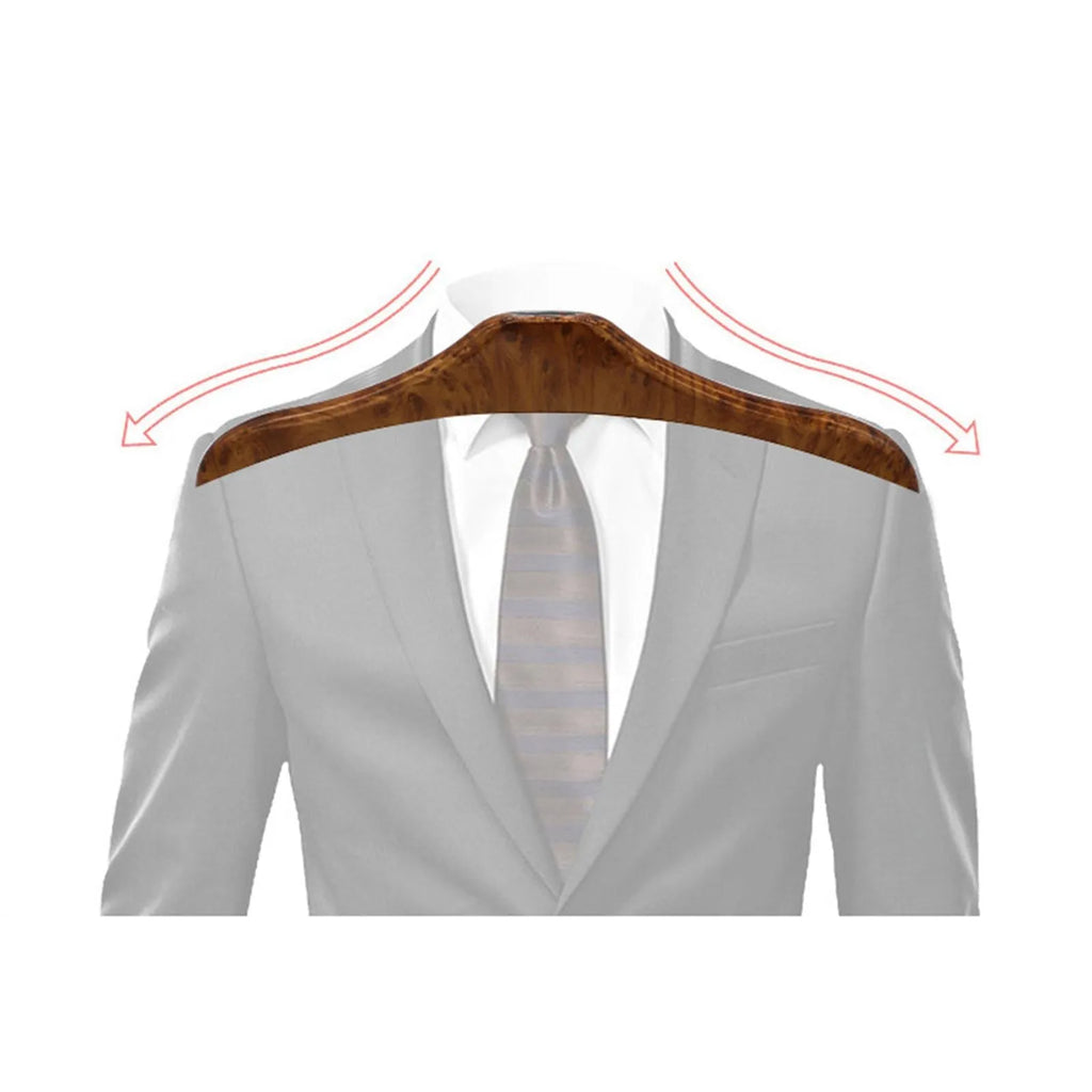 Wood yellow stainless steel car clothes hanger with detachable hook on white background.