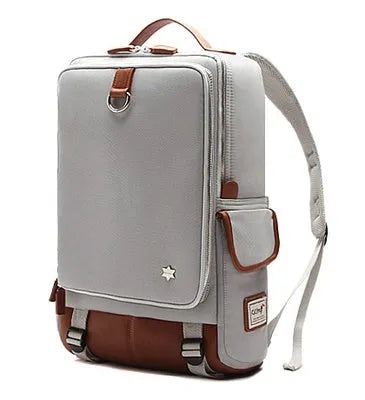 Korean-style men's Oxford cloth backpack in Army Green, showing its large capacity and dimensions.