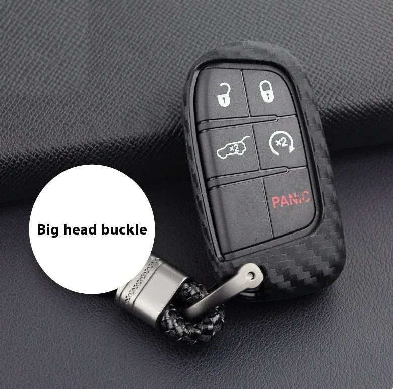 Silicone rubber protective case for Dodge Chrysler Fiat car keys with carbon fibre pattern.