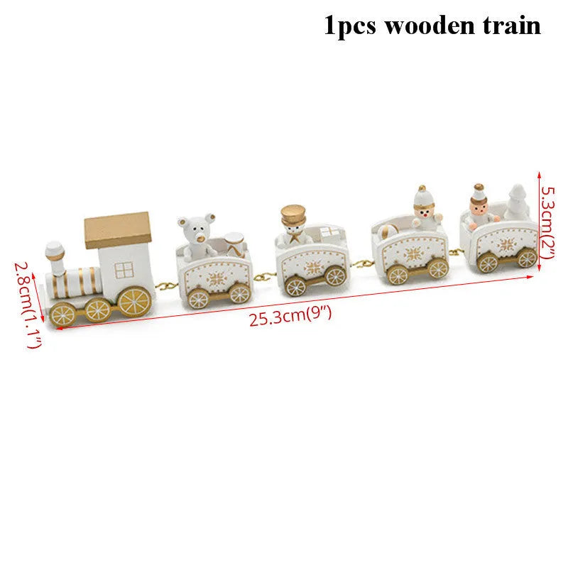 Christmas gift bag decoration set with golden bow, red bow, silver bow, train motifs, stickers, and paper bag