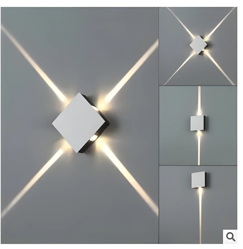 Modern square and round aluminium LED wall lights with iron lampshades in warm white or white light