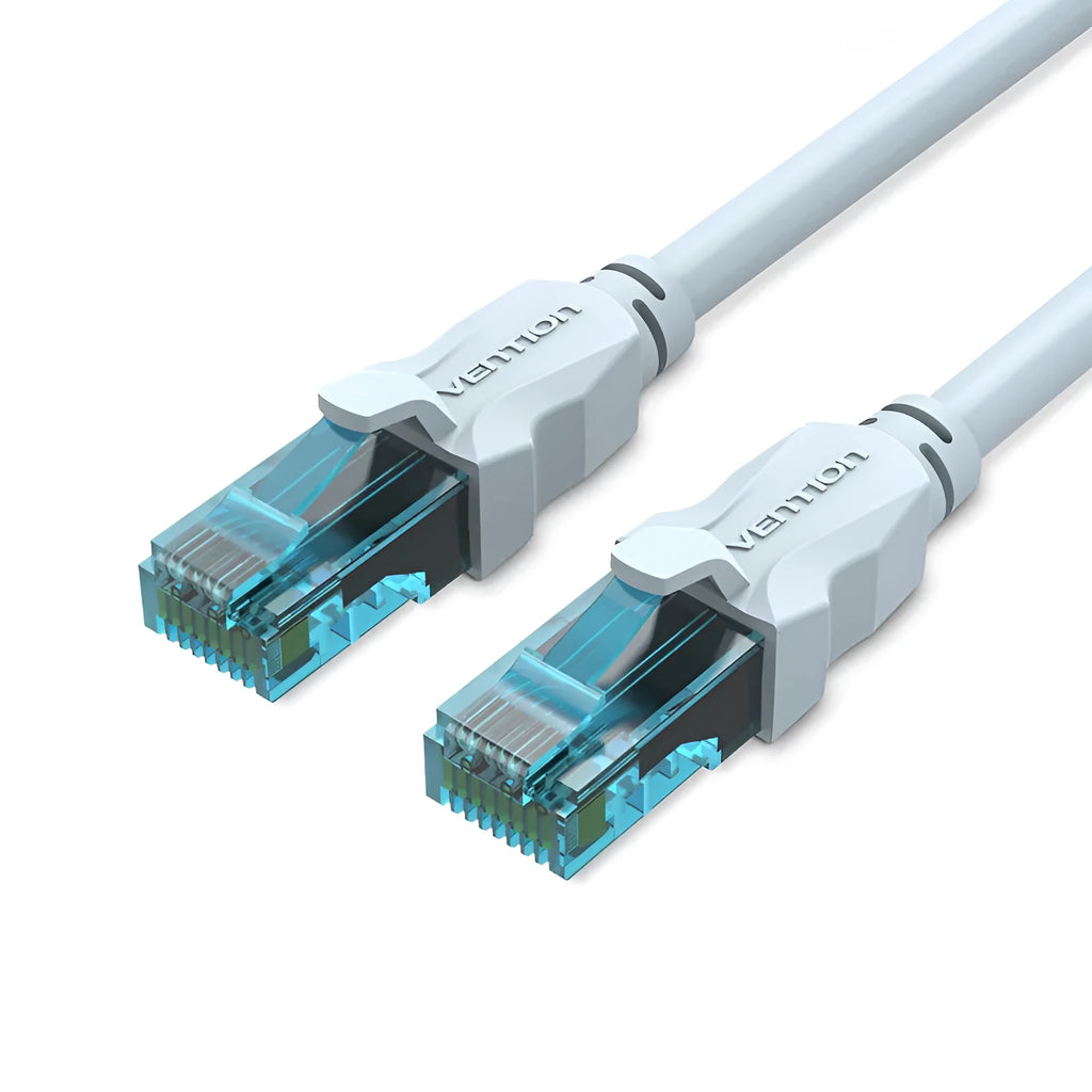 Ice blue Cat5e finished network cable jumper with gold-plated RJ-45 connectors
