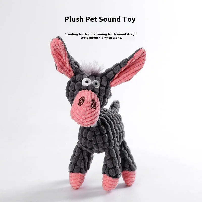 Plush pet chew toy in donkey, duck or elephant style for puppy teething relief